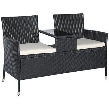 Садова лавка Outsunny з ротангу Polyrattan на 2 особи з журнальним столиком, садове диван-крісло зі сталі чорного кольору, B133 x Ш63 x H84см, стійке до погодних умов та сучасне