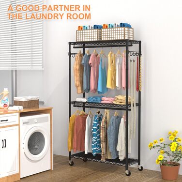 Clothes Rack, Clothes Rack, 4-Tier, Adjustable Closet Organizer System with Drawer | Double Rods | Side Hooks | Holds 445 lbs (Clothes Rack with 4 Drawers)