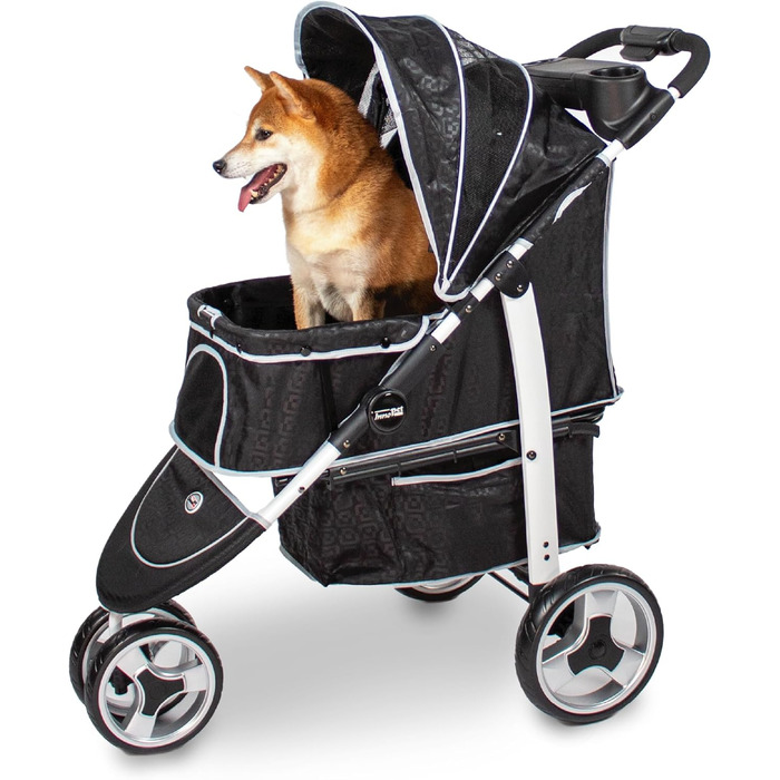 Візок для собак Innopet Monaco чорний з клямкою – універсальний візок для котів та собак, з дощем, складаний, знімний кошик, поворотне переднє колесо