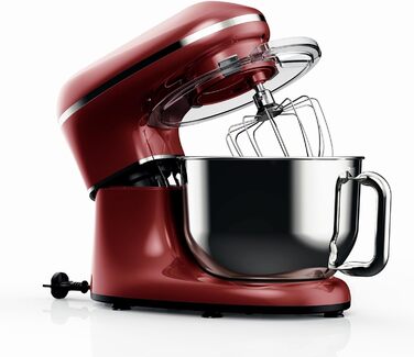 Fentic 2000W Stainless Steel Stand Mixer with 6.2L Bowl - Includes Dough Hook, Whisk, Beater & Splash Guard - Red