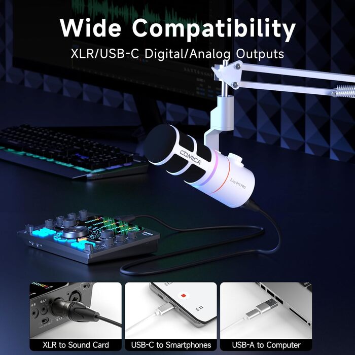 Мікрофон COMICA EJoy D10: Динамічний USB/XLR з RGB-підсвічуванням та шумозаглушенням