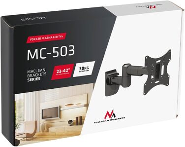 Настінний кронштейн для телевізора Maclean MC-503A B (13-42 дюйми), нахильний та поворотний, до 30 кг, для QLED, OLED, LCD, LED, Plasma