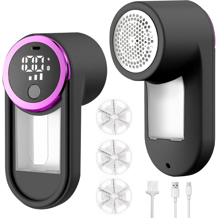 Електричний видалення ворсу Fusselrasierer: перезаряджуваний, 6 лез, USB-C, LED, 3 швидкості, великий збірник ворсу, захисний замок