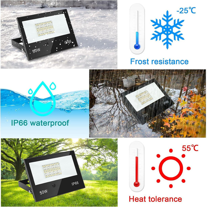 LED Floodlights, RGB LED Floodlights Outdoor 50W Spotlight with Remote Control, LED Outdoor Lights IP66 Waterproof, 120 Colors, Timer, Dimmable, Custom Modes, LED Floodlight Spotlight Wall Light