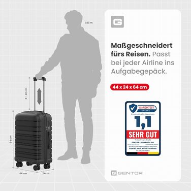 Чемодан GENTOR великий на колесах 64x44x24 см – Легкий валіз з жорстким корпусом та TSA-замком – Чемодан з жорсткою обшивкою L для подорожей та відпочинку – Чорний L Чорний
