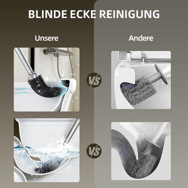 Щітка для унітазу ASOBEAGE з силікону: гнучкий наконечник, ручка з нержавіючої сталі, настінний кріплення, швидковисихаючий тримач для прибирання ванної кімнати (Чорний) (Сірий, 1 шт.)