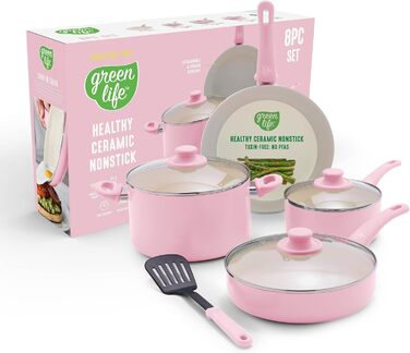Набір кухонного посуду GreenLife Soft Grip 8 предметів (керамічне покриття, антипригарне, рожевий)