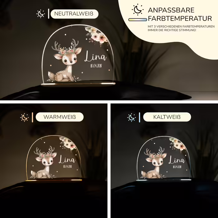 Night light for children with desired name, personalized night lamp dimmable - With a cute animal motif as personalized gifts for children for baptism, birth, Easter & baby gifts (Fawn)