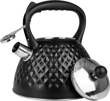 Чайник Karl Hausmann 3L з автоматичним свистком - чорний, з нержавіючої сталі, для індукційних, газових та електричних плит