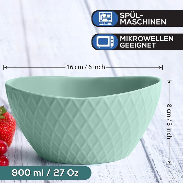 Набір мисок Miamio Palmanova (зелений) – 6 шт. по 800 мл – сучасний дизайн