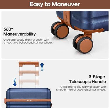 Набір валіз UKEIN 3 шт. з жорстким корпусом, міцний ручний багаж з 4 колесами, TSA-замок, рюкзак та косметичка (Marineblau)