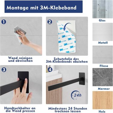 Тримач для рушників настінний з нержавіючої сталі, без свердління, подвійний, для ванної кімнати та кухні, срібний (чорний, односторонній)