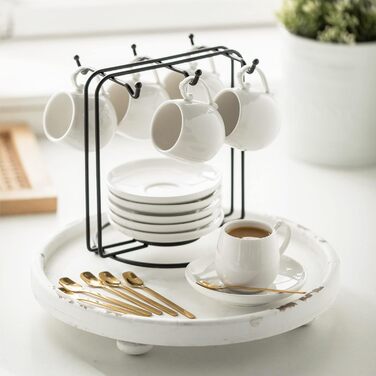 Набір кавових чашок для еспресо LYEOBOH (6 шт.) з підставками та ложками, 85 мл, кераміка, білий