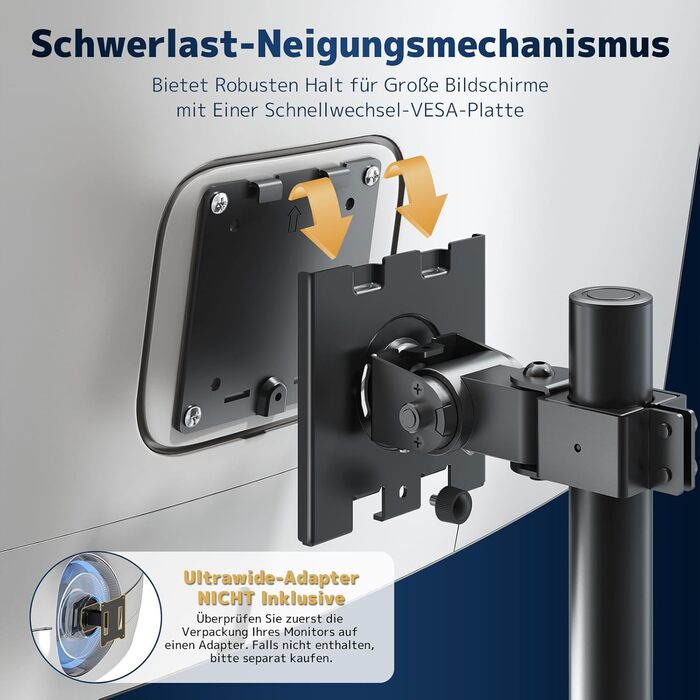 Кріплення для монітора 2 шт. один над одним, 17-49 дюймів, плоскі та вигнуті екрани, вертикальне кріплення, регулювання висоти, 20 кг на кріплення, VESA 75/100 мм, чорний
