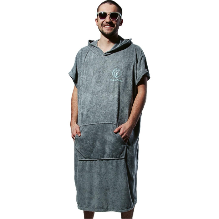 Пончо для серфінгу Penguin Poncho для жінок і чоловіків, екологічний, м'який банний пончо з капюшоном і кишенею, у комплекті сумка, синій та сірий, універсальний розмір S-XL