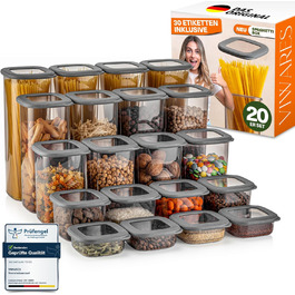 Набір контейнерів для зберігання продуктів 20 шт. з кришкою, герметичні, BPA-Free, сірі