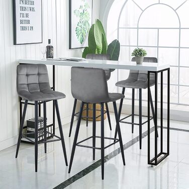 Velvet Bar Stools Set of 2 with Backrest - 66cm Counter Height - Grey