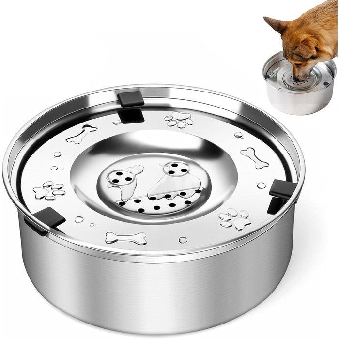 Миска для собак 3L без розливання, нержавіюча сталь, плаваюча годівниця, з неслизьким дном, для цуценят та кошенят, для здорового пиття