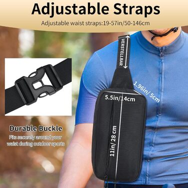 Поясна сумка на пояс для чоловіків та жінок, велика місткість, водонепроникна, з регульованим ремінцем, для активного відпочинку, бігу, ходьби, трекінгу, джогінгу (Чорний)