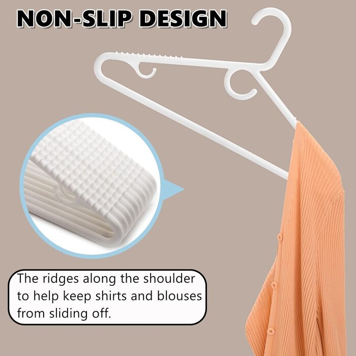 Amber Home 36-Piece 42.5cm Plastic Clothes Hangers, White Plastic Non-Slip Clothes Hangers for Coat, Jacket, and Shirt, Thick and Strong Plastic Clothes Hangers with Hooks for Scarves and Belts