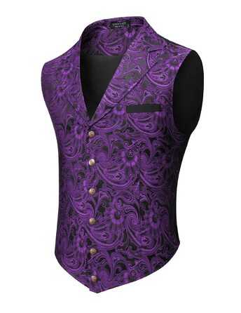 Чоловічий жилет Coofandy Paisley вікторіанський готичний Steampunk для смокінга з лацканами, фіолетовий