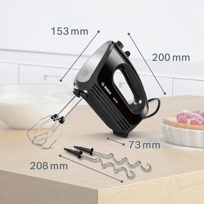 Ручний міксер Bosch CleverMixx MFQ2420B: 2 вінчики, 2 гачки для тіста, 400 Вт, чорний