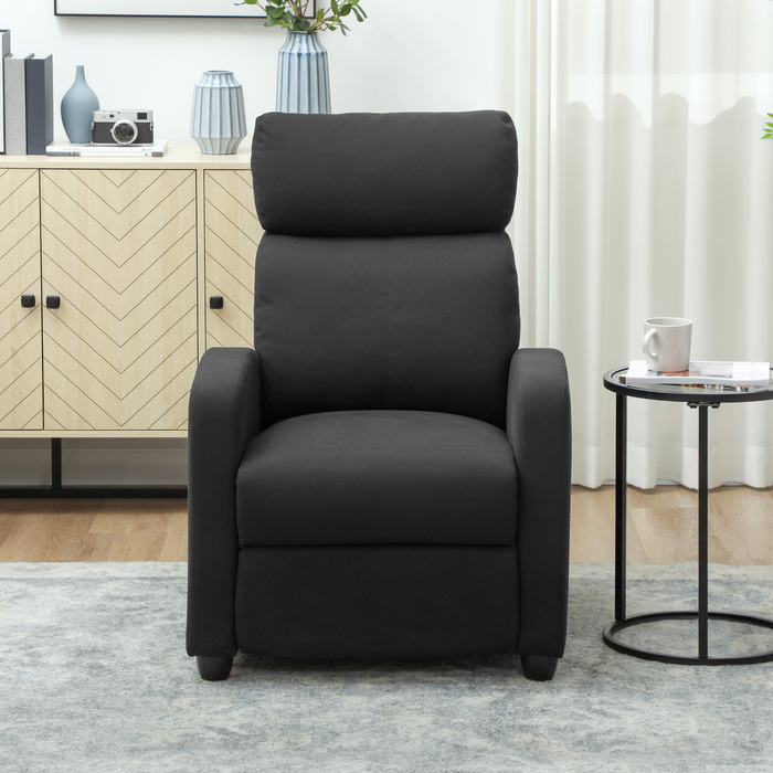 HOMCOM Recliner Chair, Adjustable 135°, Extendable Footrest, Padded Backrest, Linen-Polyester Fabric, Black