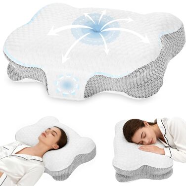 Подушка для шиї з ефектом пам'яті Memory Foam, анатомічна для сну на боці та спині, бежева