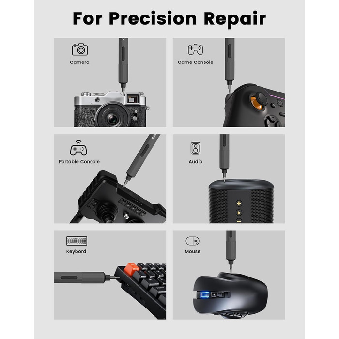 Набір мініатюрної електричної викрутки TANYO 51 в 1 з акумулятором 400mAh, LED-ліхтариком, для ремонту iPhone, ноутбуків, окулярів, годинників (чорний)