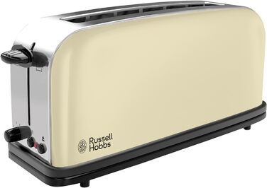 Тостер Russell Hobbs Colours+ з широким слотом, 2 скибки, нержавіюча сталь, кремовий, 1000 Вт, підставка для булочок, 6 режимів підсмажування, функція розморожування