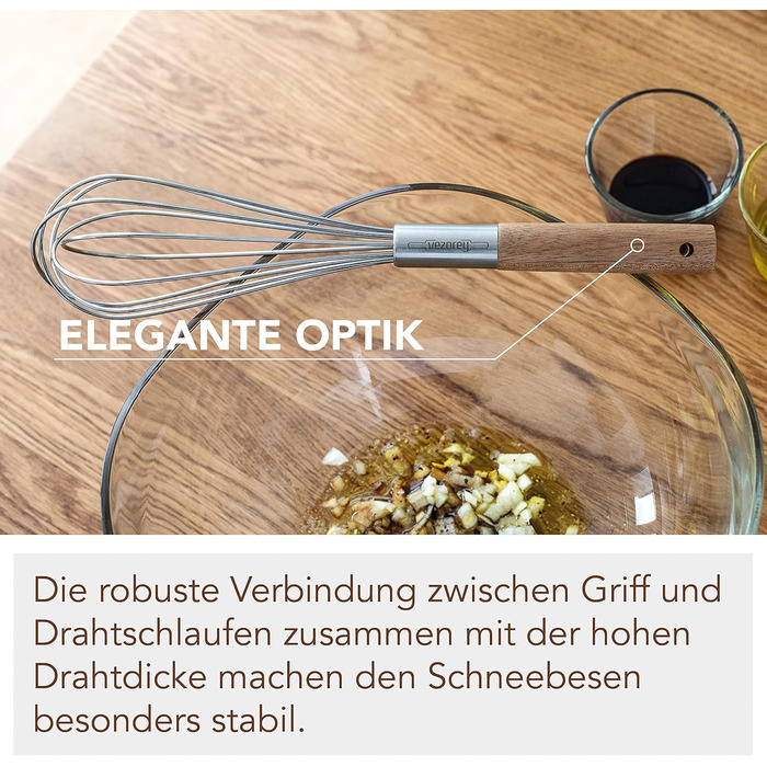 Преміум вінчик для збивання з дерев'яною ручкою з акації 28 см - високоякісний вінчик для збивання з нержавіючої сталі для кухні (стійкий до корозії) - дизайнерський вінчик та ручний вінчик з дерева
