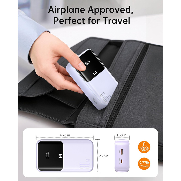 Power Bank Selore&S 20000mAh 30W з USB-C, LED дисплеєм, 4 виходами, Lila (фіолетовий)