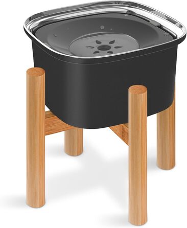 Миска для води для собак Decflow 3L з піднятою платформою, нержавіюча сталь, велика місткість, без розливання, міцна бамбукова підставка, для собак маленьких та середніх порід (Чорний)