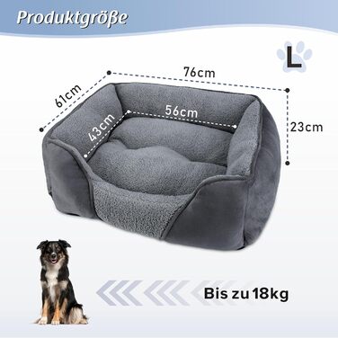 FURTIME Dog Bed for Medium and Large Dogs, Washable Fluffy Dog Basket, Non-Slip Dog Cushion, Anti-Anxiety, 76x61x23cm
