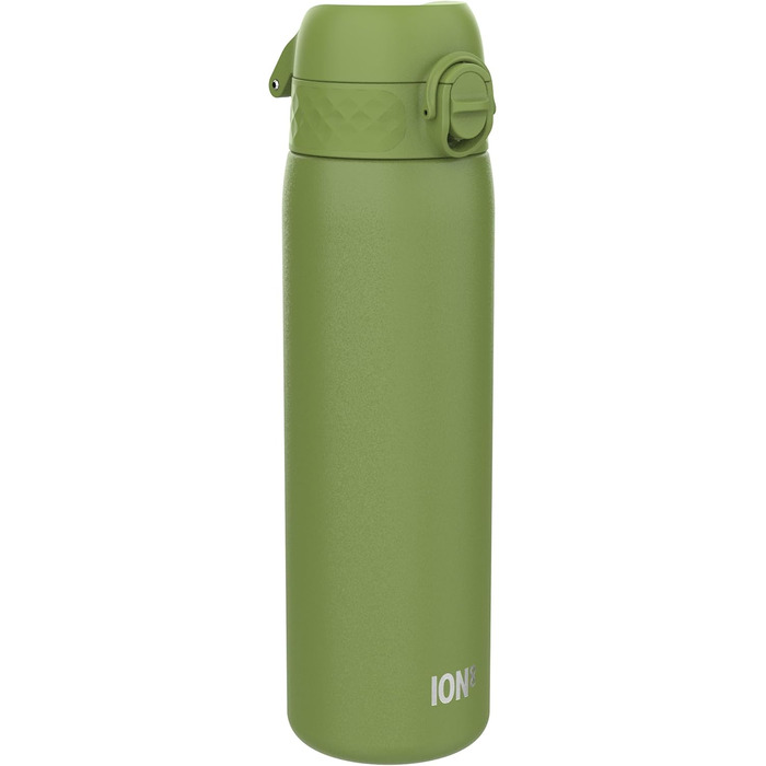 Ion8 Stainless Steel Drinking Bottle, 600 ml, Leak-Proof, One-Hand Operation, Secure Locking Mechanism, Dishwasher Safe, Flip-Top Lid, Carrying Handle, Easy to Clean, Durable & Scratch-Resistant (Stainless Steel, Khaki Green)