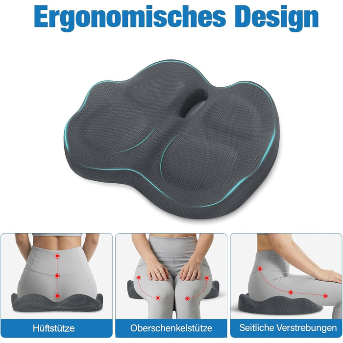 Ортопедична подушка для сидіння з Memory Foam: для офісного крісла, авто, інвалідного візка. Зняття навантаження на куприк, комфорт, нековзний низ (Сірий)