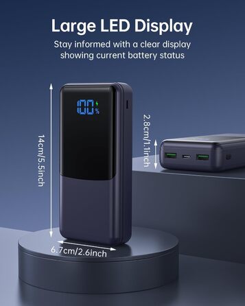 Power Bank Coblob 27000mAh з LED дисплеєм: швидка зарядка USB-C 30W, 3 виходи, 2 входи, для смартфонів, планшетів, AirPods та іншого (Темно-синій)