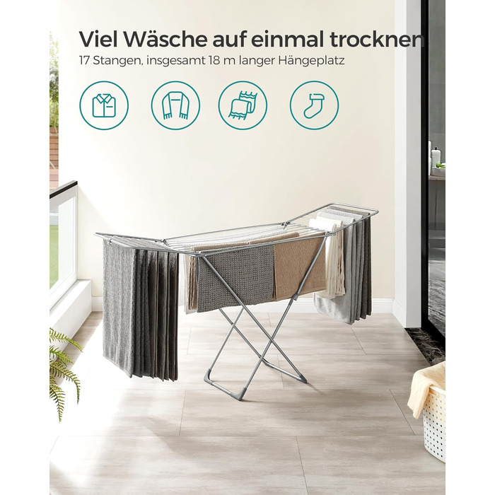 SONGMICS Сушарка для білизни, розкладна, для дому та вулиці, біла LLR540W01 (Сірий)