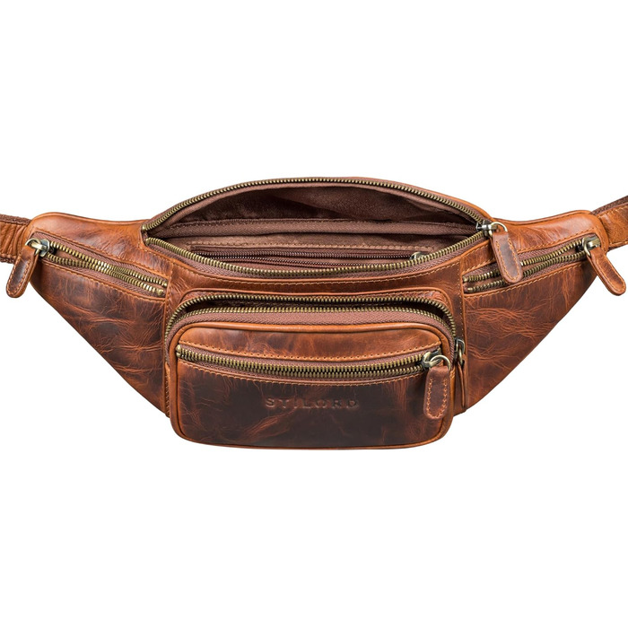 STILORD Велика шкіряна поясна сумка Cognac - Вантажна сумка на пояс для чоловіків, жінок та дітей - Ретро сумка на стегно для бігу, фестивалів, подорожей Caspar (Sesto - Cognac)