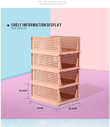 Ygapuzi 2 Pack Stackable Clothes Storage Baskets Organizer Sliding Cabinet Shelf Divider Separator Desktop Containers for Closet Wardrobe Kitchen Bathroom Office (White - 2Pack) (Pink - 4pack)
