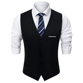 Жилет чоловічий Weste Herren однобортний Slim Fit V-подібний виріз однотонний чорний S-3XL