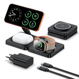 Бездротова зарядна станція 3 в 1 ADADPU MagSafe для iPhone 17/16/15/14/13/12, чорна