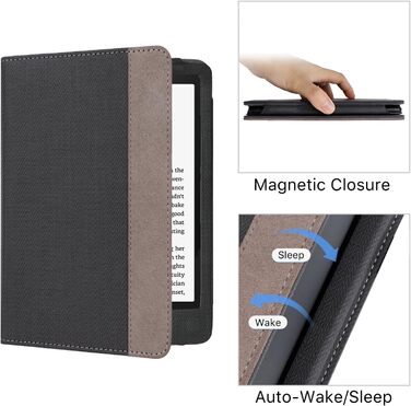 Чохол для Kindle 11-го покоління (2024/2022) WALNEW: захисна обкладинка з підставкою, двома петлями та авто-сном/пробудженням (Чорний)