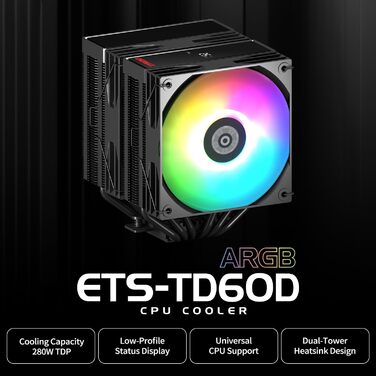 Кулер для CPU ENERMAX ETS-TD60D-ARGB: 2x 120mm вентилятор, гідравлічний підшипник, 4x Heatpipe, підтримка AMD AM5/AM4 та Intel LGA1851/1700/115x