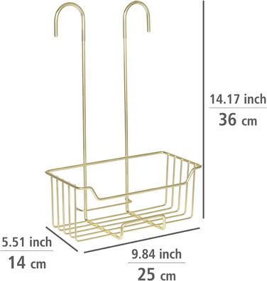WENKO Thermostat Shower Caddy Model Milo, Shower Shelf for Hanging on the Faucet, Shelf Made of Stainless Steel (Rustproof), 25 x 36 x 14 cm, Gold