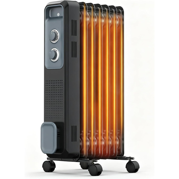 Масляний радіатор COWSAR з економним споживанням енергії, швидким нагрівом, 3 режими, захист від перекидання та перегріву, 1200W, для вітальні та спальні, чорний