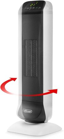 De'Longhi Tower Ceramic Heater Fan, Fast Heating with 2 Power Levels, Remote Control, 24h Timer, Eco Function, Safety Thermostat, Rear Handle, 2000W, HFX25S20, White/Black