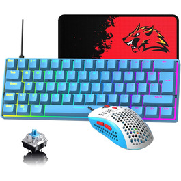 Ігрова клавіатура та миша UK-Layout з підсвічуванням RGB, 62 клавіші, механічна, 6400 DPI (чорний/червоний перемикач)