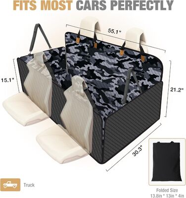 Накладка на сидіння автомобіля для собак Lekeinchi - водовідштовхувальна, стійка до подряпин, з 6 дерев'яними планками та ременями безпеки (140x77 см, камуфляж)