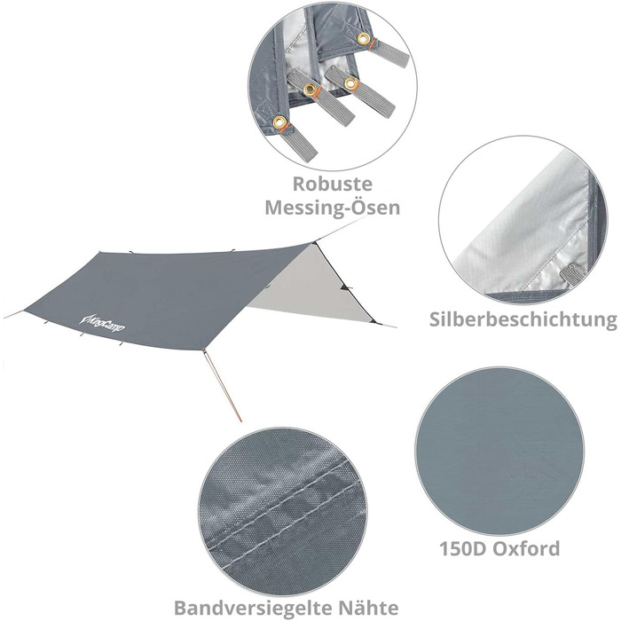 Тент KingCamp Bowman: захист від сонця та вітру, 300x300 см, UV 50+